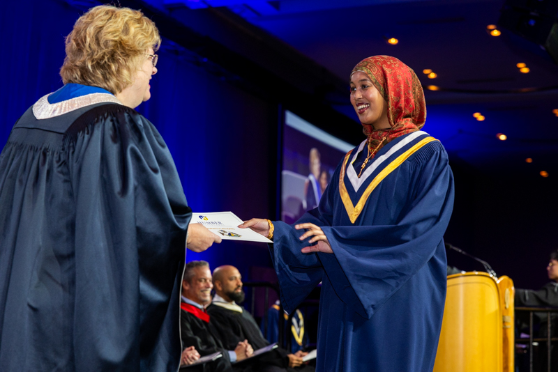 Student receiving document