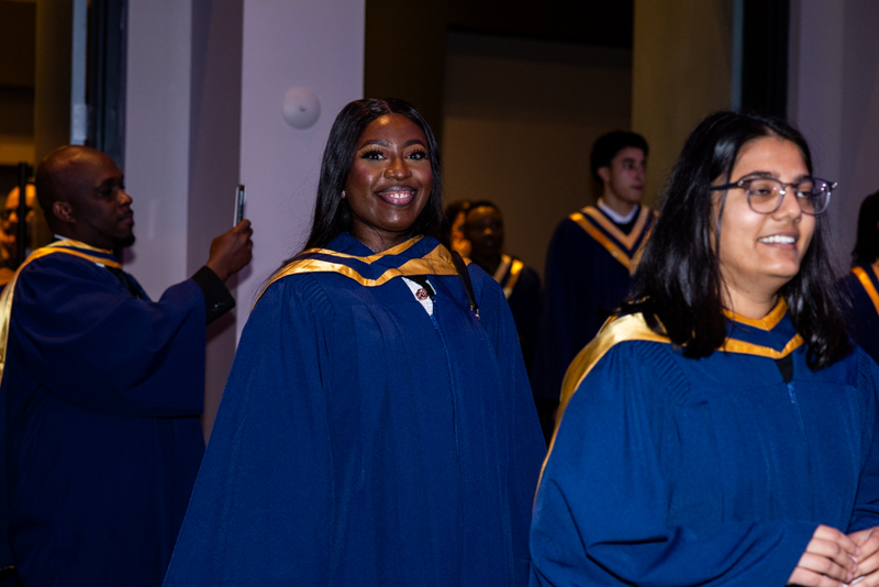 Students smiling in line