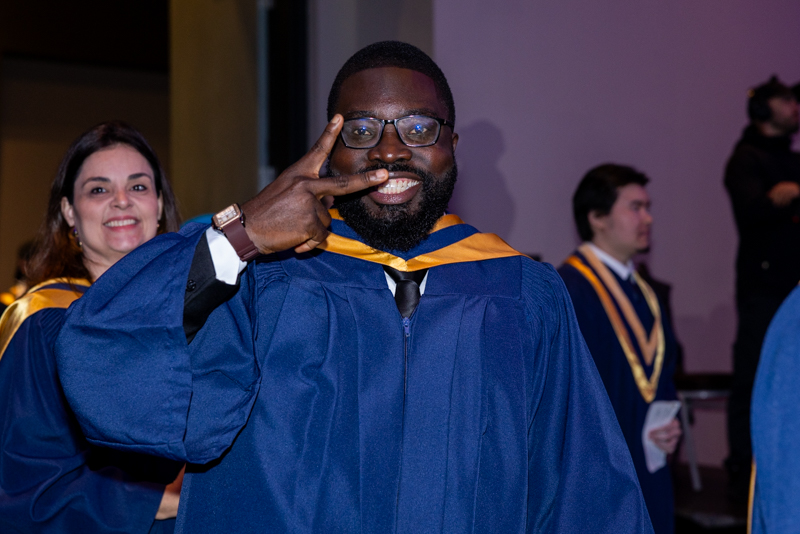 Students smiling in line