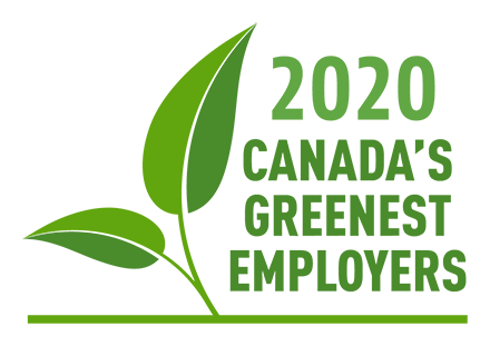 Green plant with text 2020 Canada's Greenest Employers