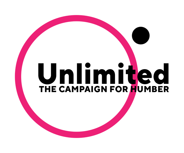 Logo - pink circle and black dot with text "Unlimited The Campaign for Humber"