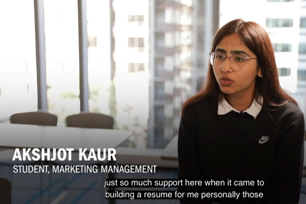 Marketing management student Ashjot Kaur giving interview