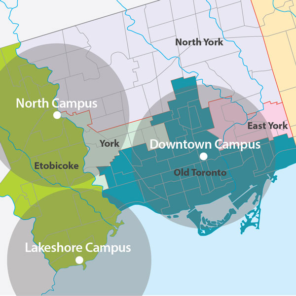 Humber Campus locations on map of greater Toronto area