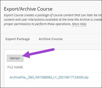 Archive refresh button
