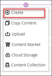 drop down menu to create content in content area 
