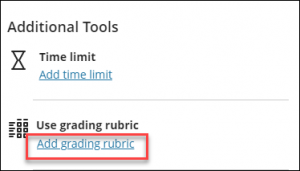 Additional tools options to add a grading rubric