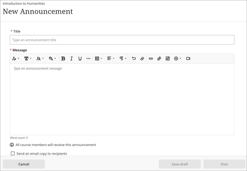 The new announcement page.