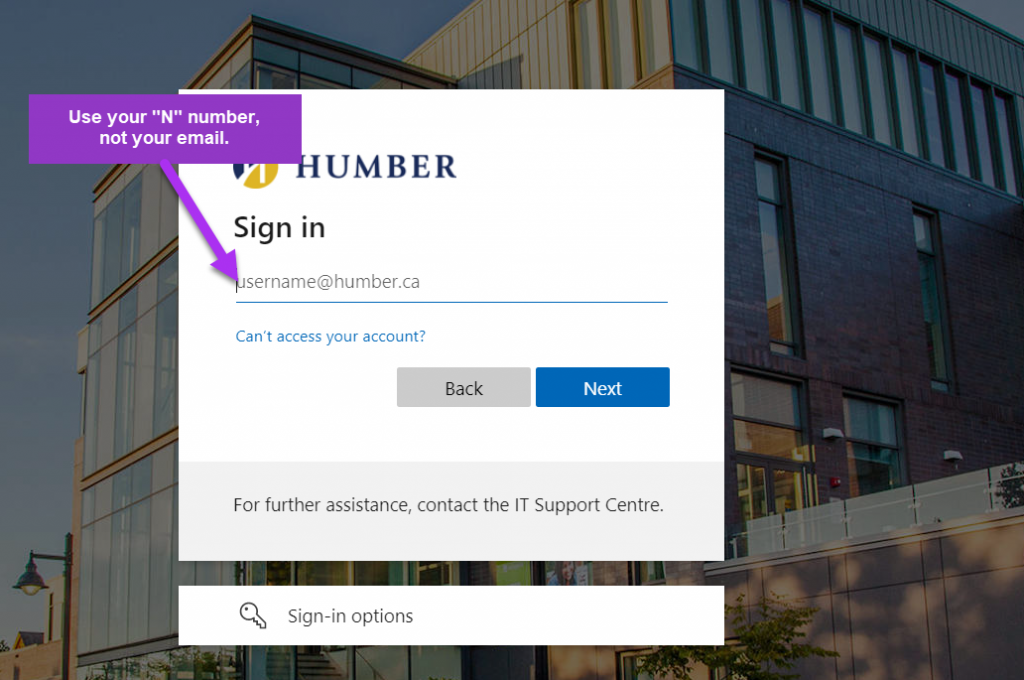 Humber sign in username