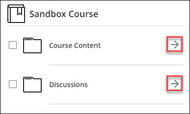 Two folders, one named "Course Content" and the other "Discussions" with arrows next to each.