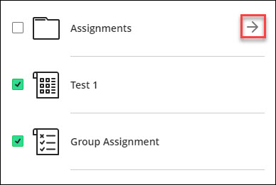 An assignment folder with an arrow next to it, a test and assignment below the folder