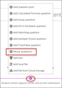 more options menu for adding a new question