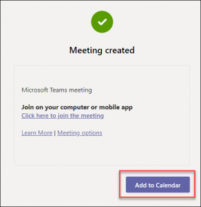 Add to Calendar button on MS Teams