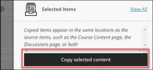 Copy selected content button on copy content panel