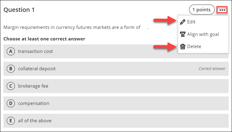 Edit or delete a reused question