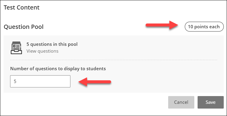 Enter point value and number of question to display