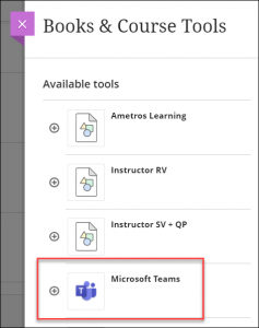 Microsoft Teams on Books and Tools panel