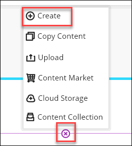 Create item on More options menu Course Content
