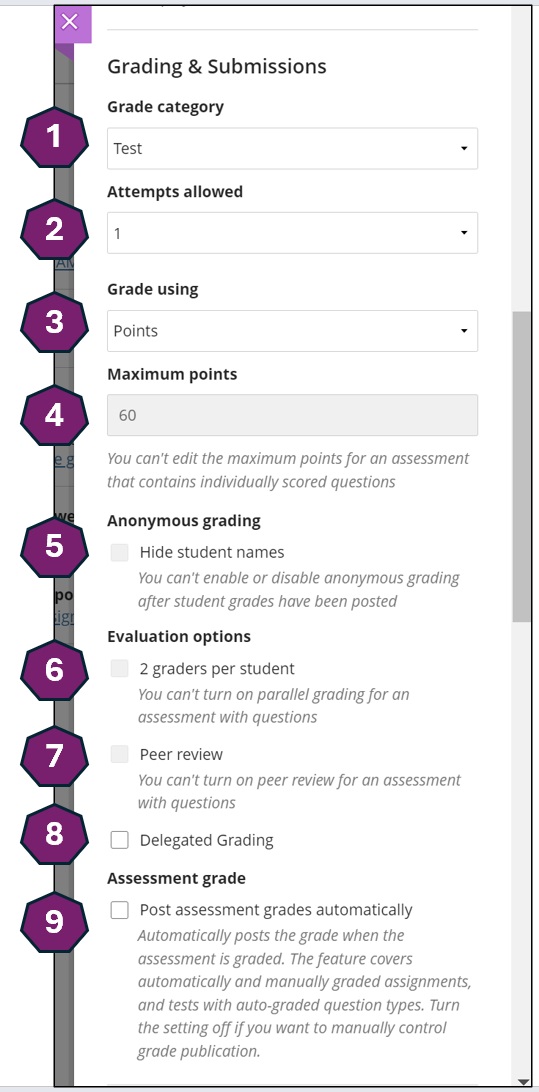 Test Settings ~ Grading and Submissions