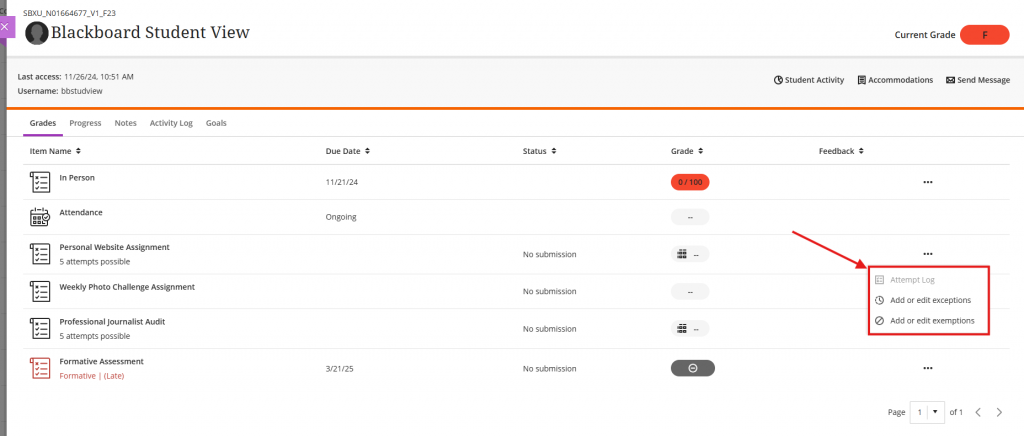 A red square around the pop-up menu accessed through the ellipsis beside each assignment in the student drill-down menu.