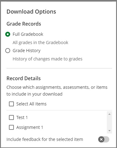 Download Options Full Gradebook