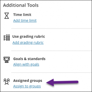 The Assignment setting panel is open with the "Allow class conversations", "Collect submissions offline", and "Assigned groups" options highlighted.