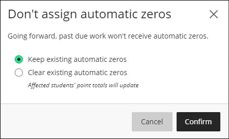 Two options are shown, one of them is "Keep existing automatic zeros" and the other is "Clear existing zeros".