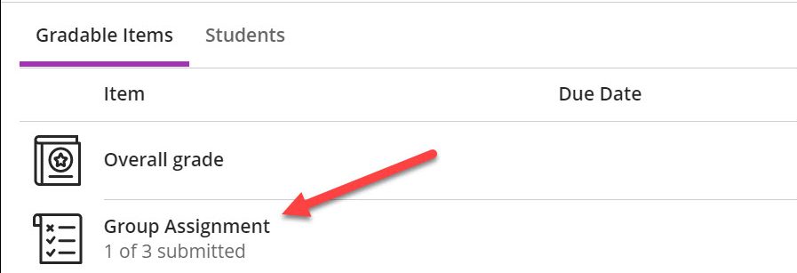 An arrow point to gradebook and an arrow pointing to the group assignment.
