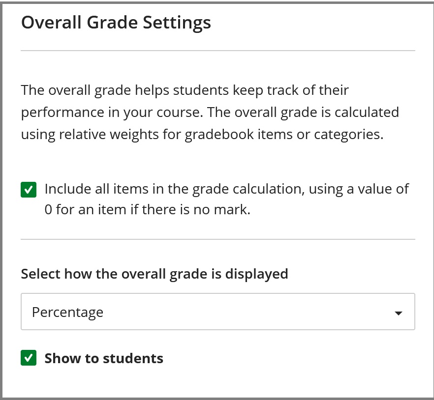 Overall grades settings
