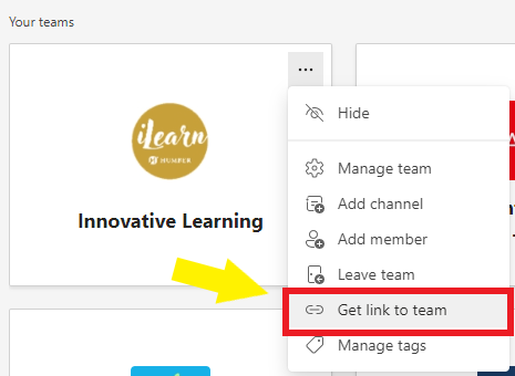 Get link to team button