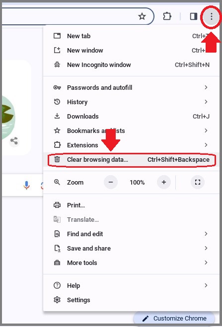 a screen shot of clearing browser cache menu