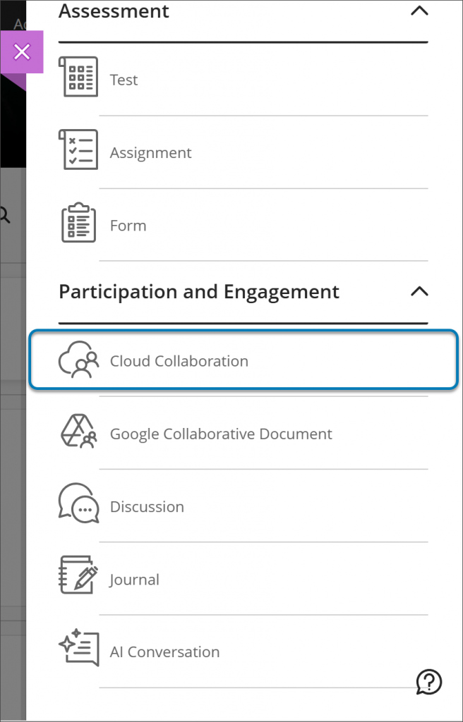 The Cloud Collaboration item under the participation and engagement heading