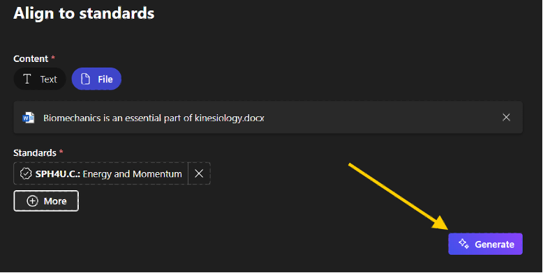 An arrow pointing to the 'Generate' button in the bottom right corner.