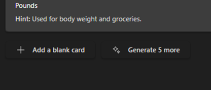 The bottom of the page, where you can add blank cards or generate more flashcards.