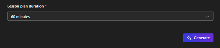 The 'Lesson Plan duration' area, where a user can input the estimated duration of the lesson plan.