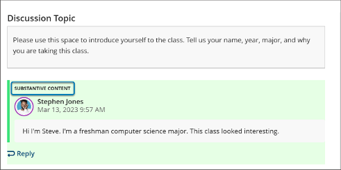 A square around the 'Substantive content' tag above a discussion message.