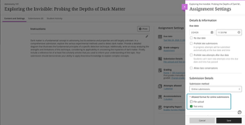 A square around the submission type settings in an assignment.