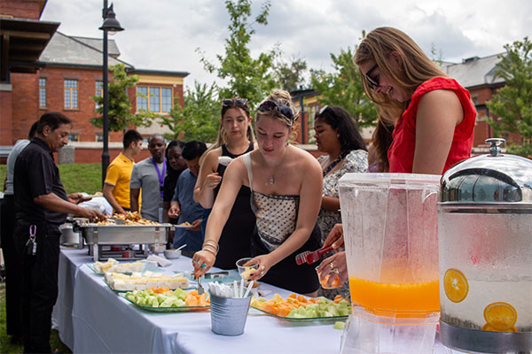 students getting food
