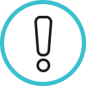 Alert icon with a centered exclamation mark inside a cyan-colored circular border.