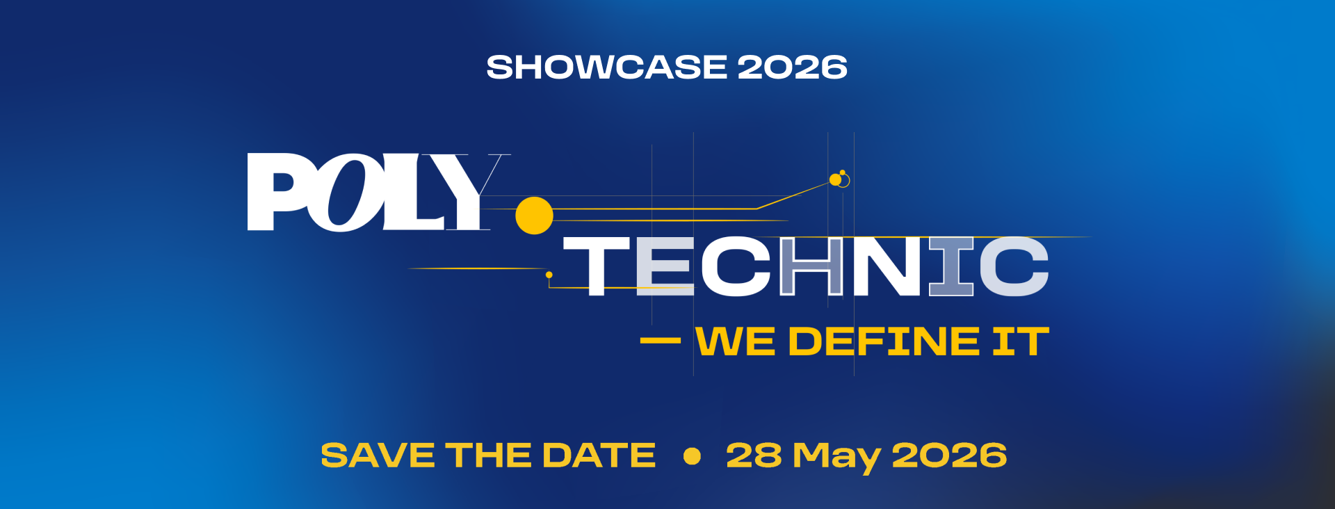 Graphic with "SHOWCASE 2026" and "POLYTECHNIC - WE DEFINE IT" on a blue background.