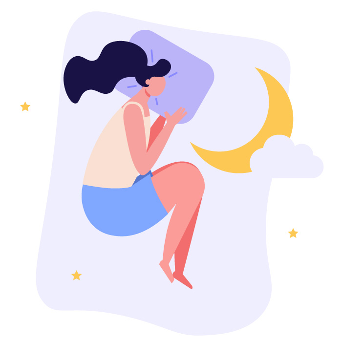 Illustrated woman in bed trying to sleep