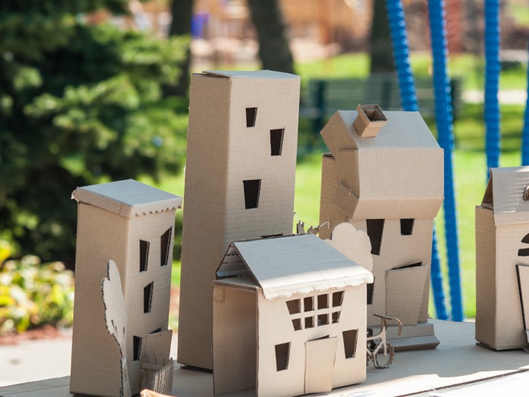 Miniature cardboard buildings