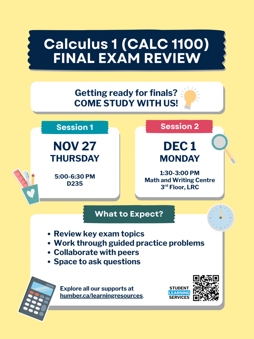 CALC 1100 Final Exam Review Schedule