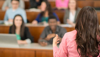 lady talking to students