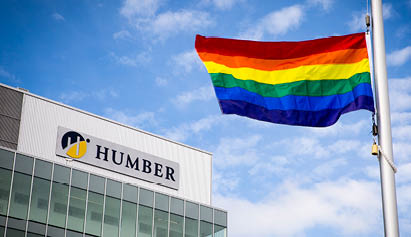 lgbt flag in front of humber