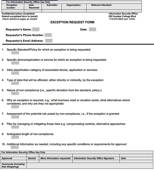 Appendix B - Exception Request Form