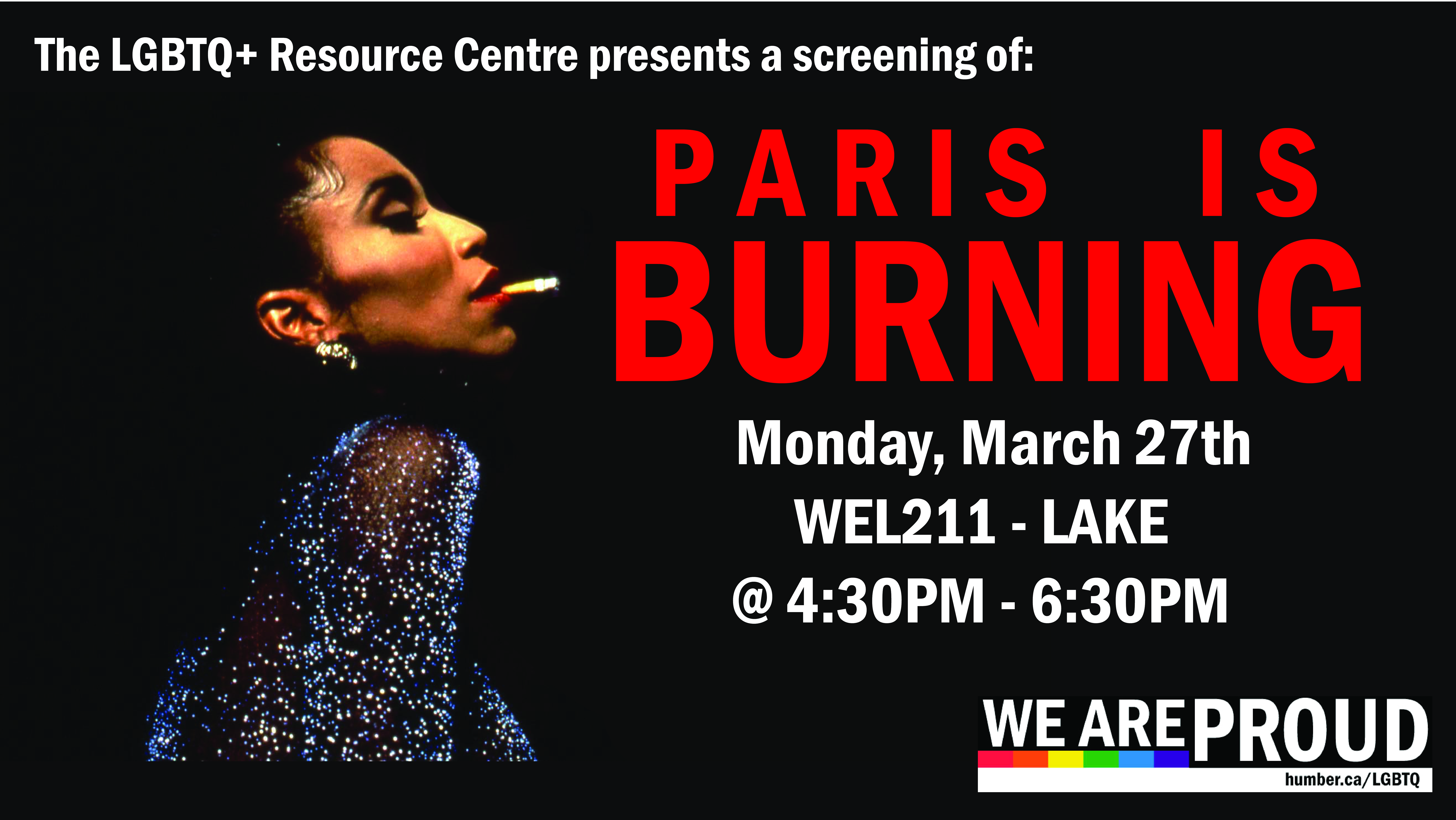 black image with red title text, Paris is Burning
