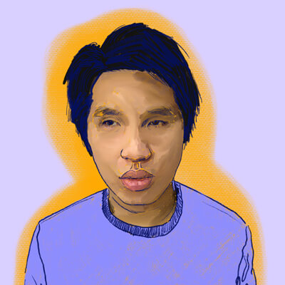 A full colour illustration of a smiling Emily Willan, including her shoulders and head.