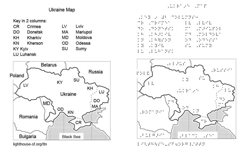 Map of Ukraine in English and in braille