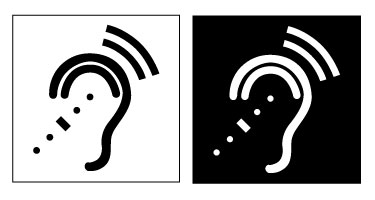 Illustration of an ear with sound waves depicting assistive devices