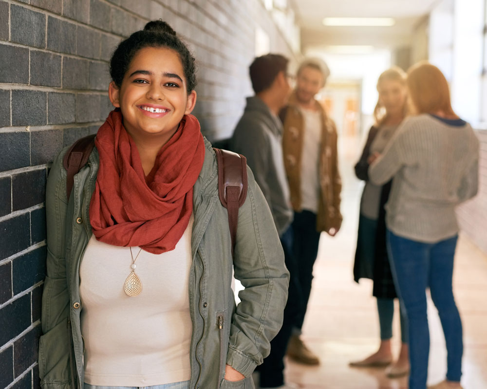 Student in school hallway